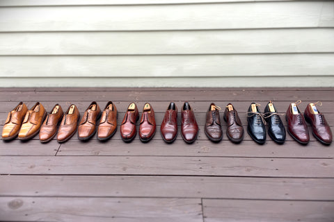 Color Selection of Leather Men's Dress Shoes lined-up