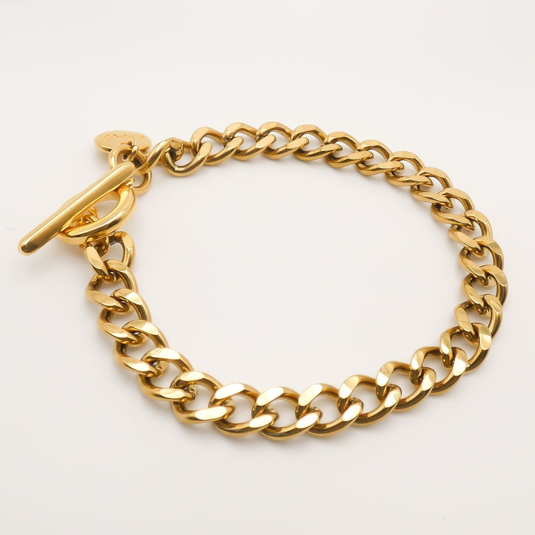 Chunky Chain Link Bracelet in Worn Gold - Evelie Blu Boutique