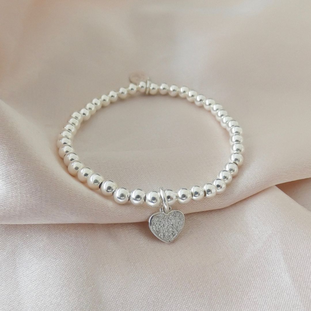 Sterling Silver children's beads and Holly crystal heart bracelet