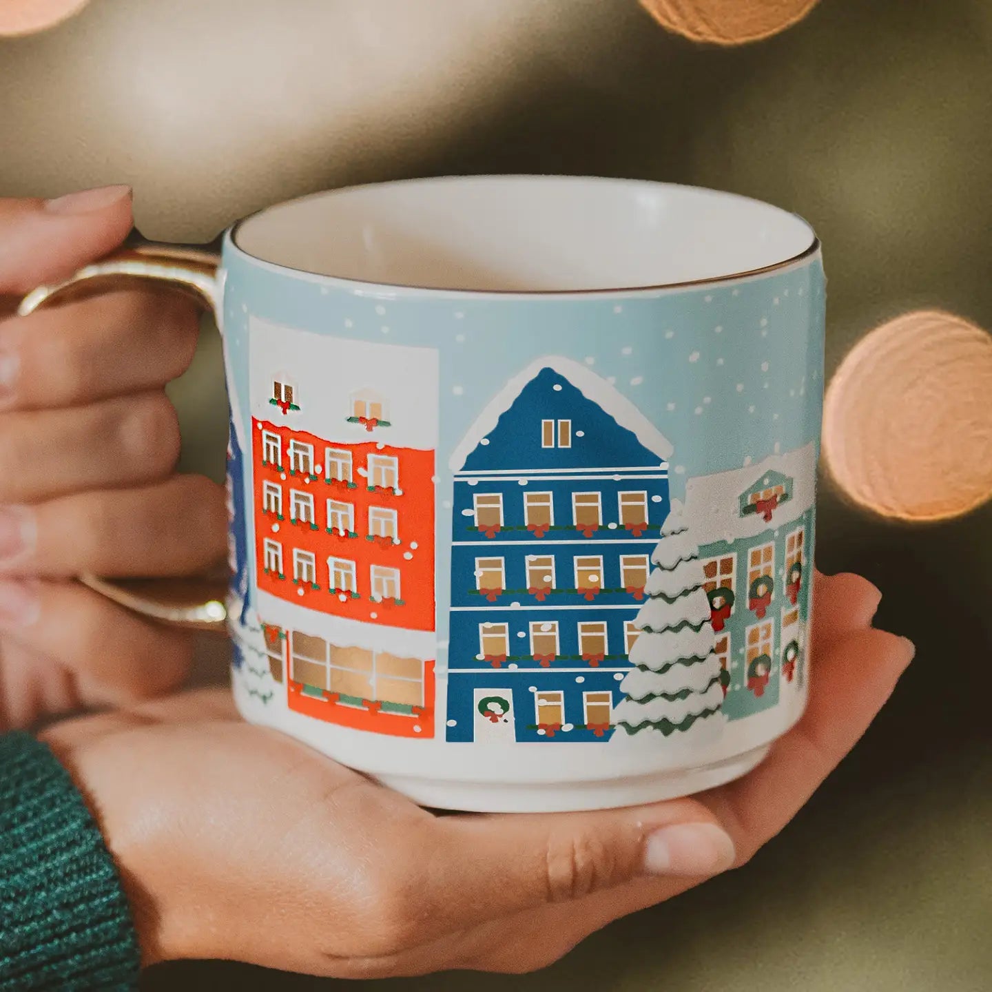 Christmas Village Gold Handle Mug