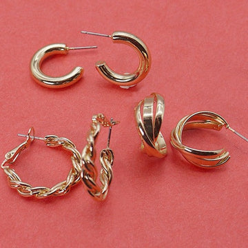 Twisted Trio Gold Hoop Earrings