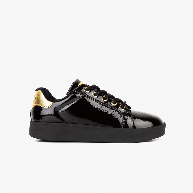 black patent leather sneakers