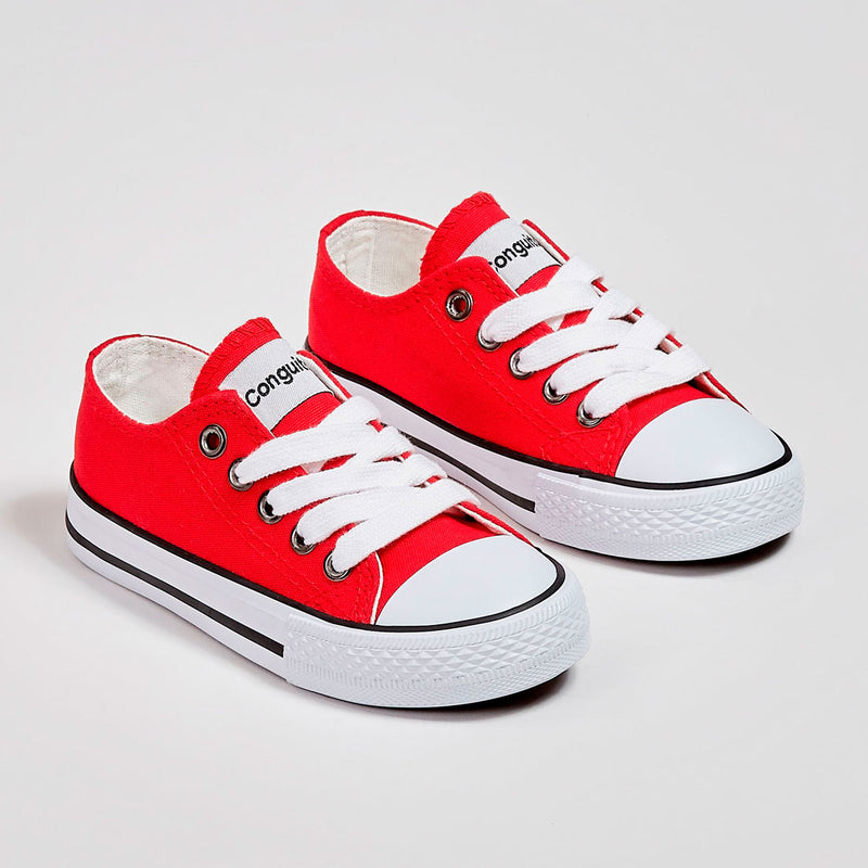 red canvas sneakers