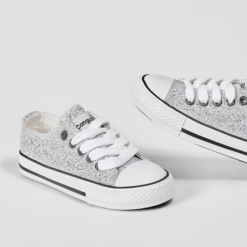 girls silver glitter sneakers