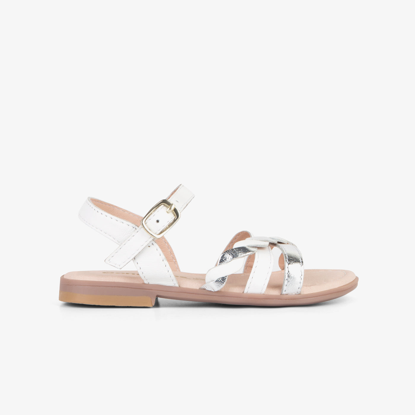 Girl's White And Silver Leather Sandals