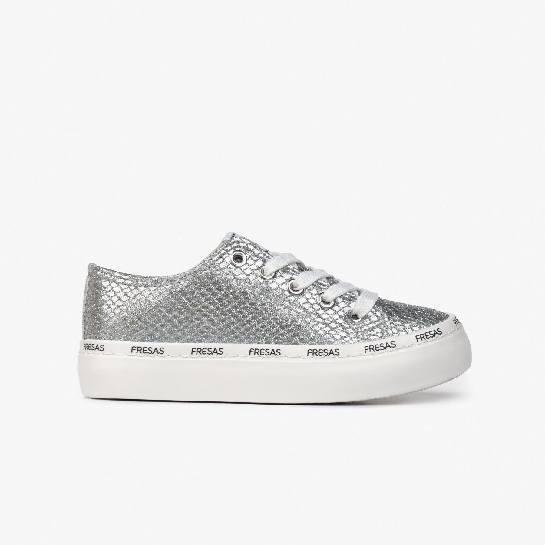 Girl's Metallized Silver Canvas Sneakers