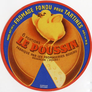 Antique, Unused, French Le Poussin Processed Cheese Label, Baby Chick