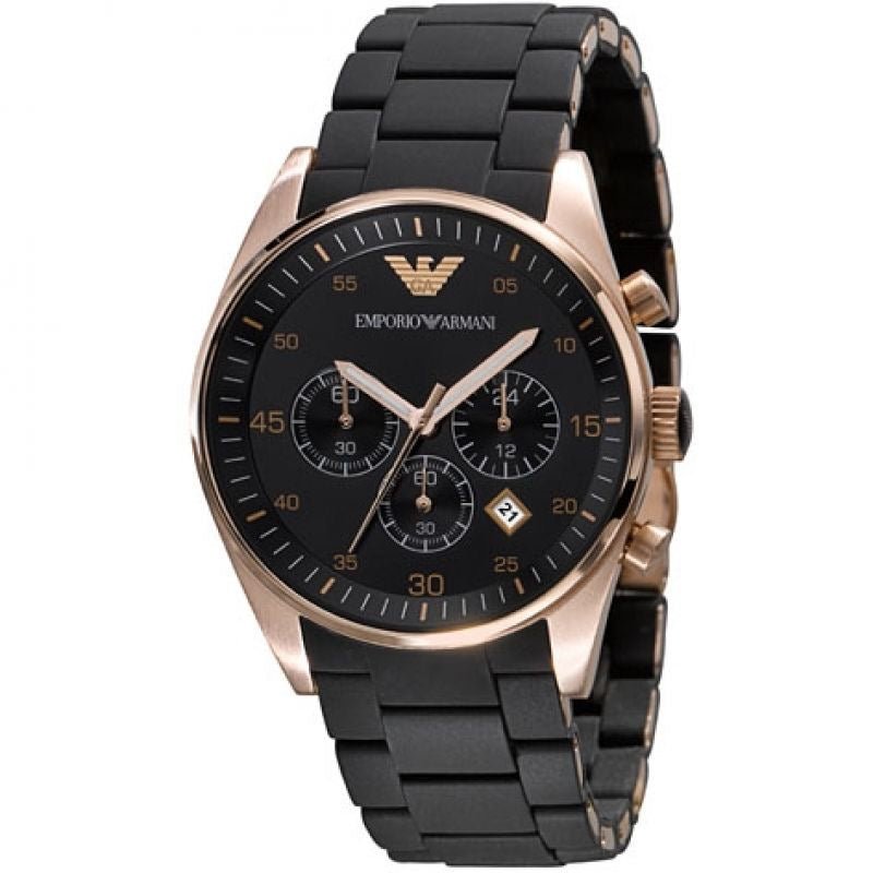 Emporio Armani Men's Chronograph Rose Gold & Black Watch AR5905 – Shop First