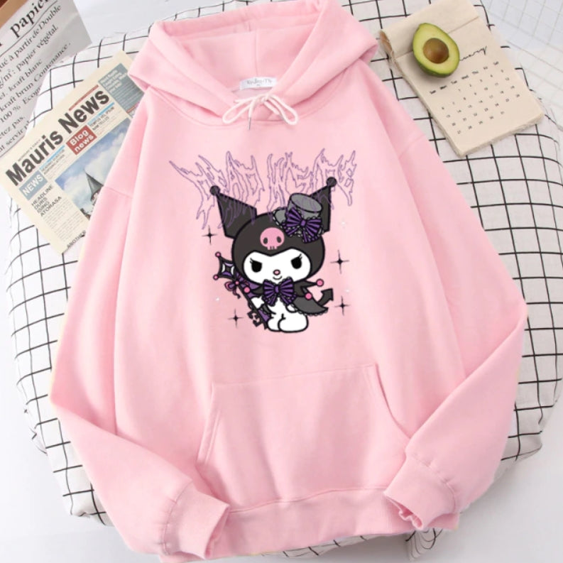 Harajuku Solo Color Print Kukuromi Trend Hoodie