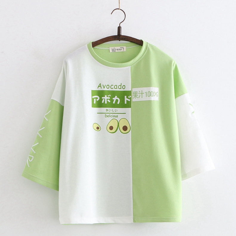 Japanese Blouse Tshirt Print Avocado Strawberry – Harajuku