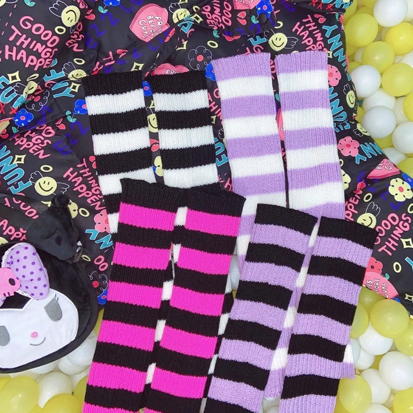 Kawaii Knitted Striped Leg Warmers Warm Legs – Harajuku