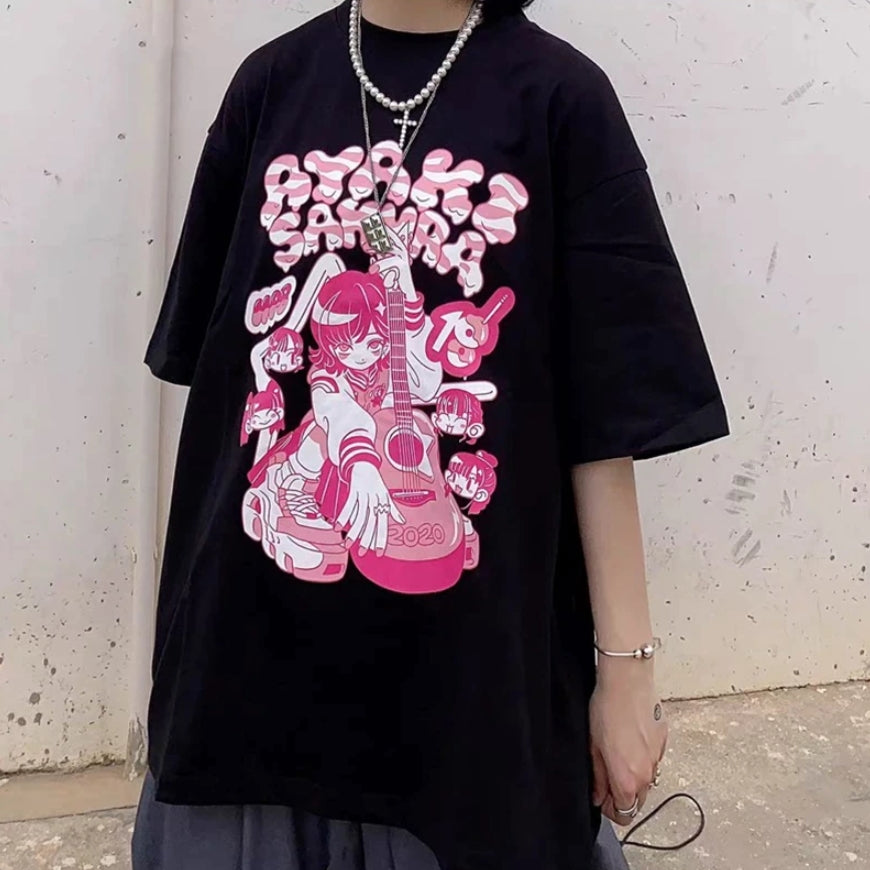 Tshirt Grunge Anime еGirl Guitar Kawaii Print – Harajuku