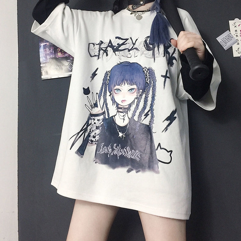 White Tshirt Anime Crazy – Harajuku