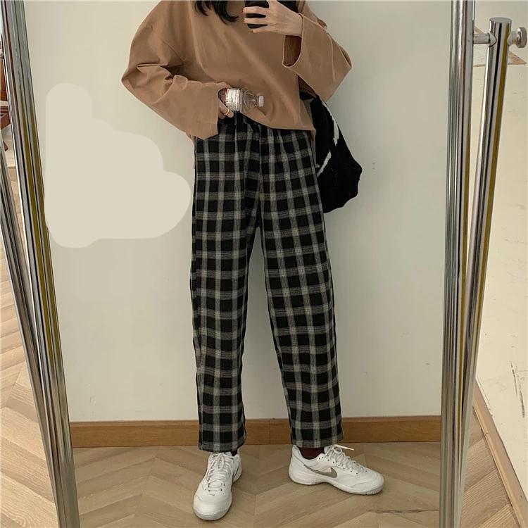 Beige Black Check Pants – Harajuku