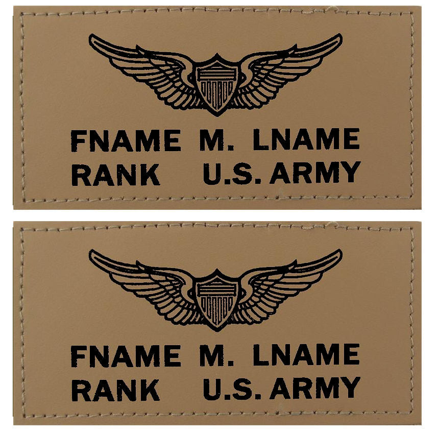 Black Leather Name Patch with Hook - Emblem/Name/Rank - 1 Each