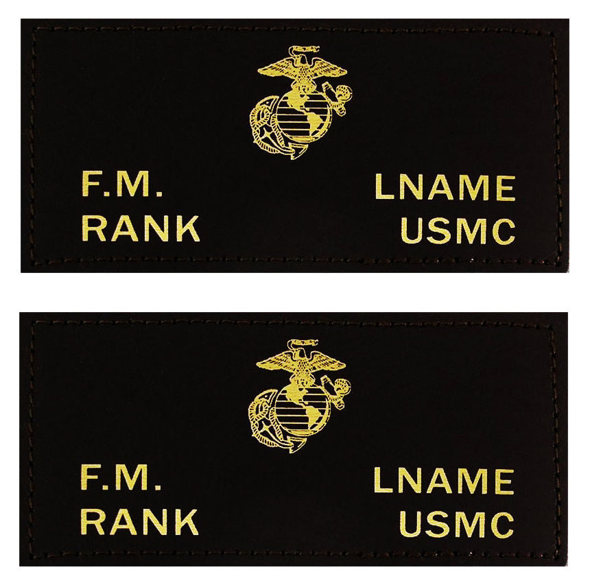 Black Leather Name Patch with Hook - Emblem/Name/Rank - 1 Each