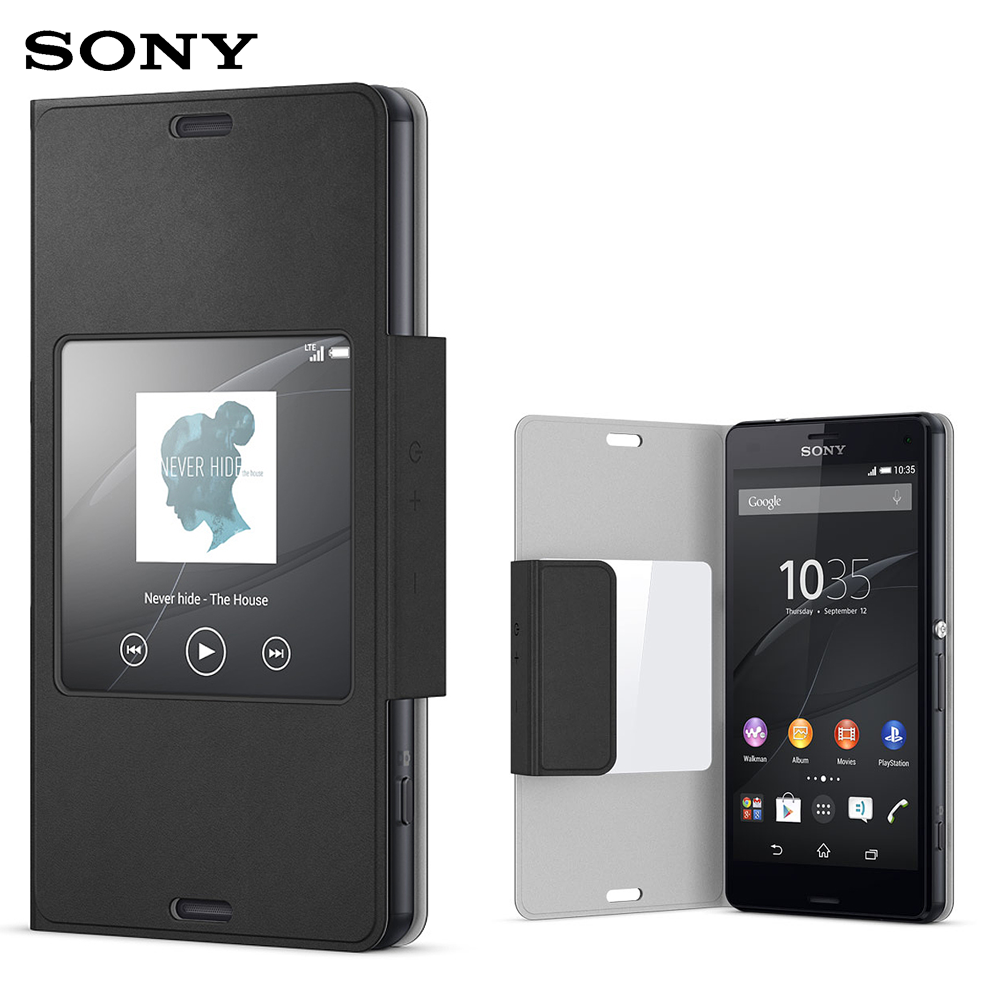 Utilfreds Årligt husdyr Original Sony Xperia Z3 Compact Style Cover Window Case SCR26 - Sort |  MOBILCOVERS.DK