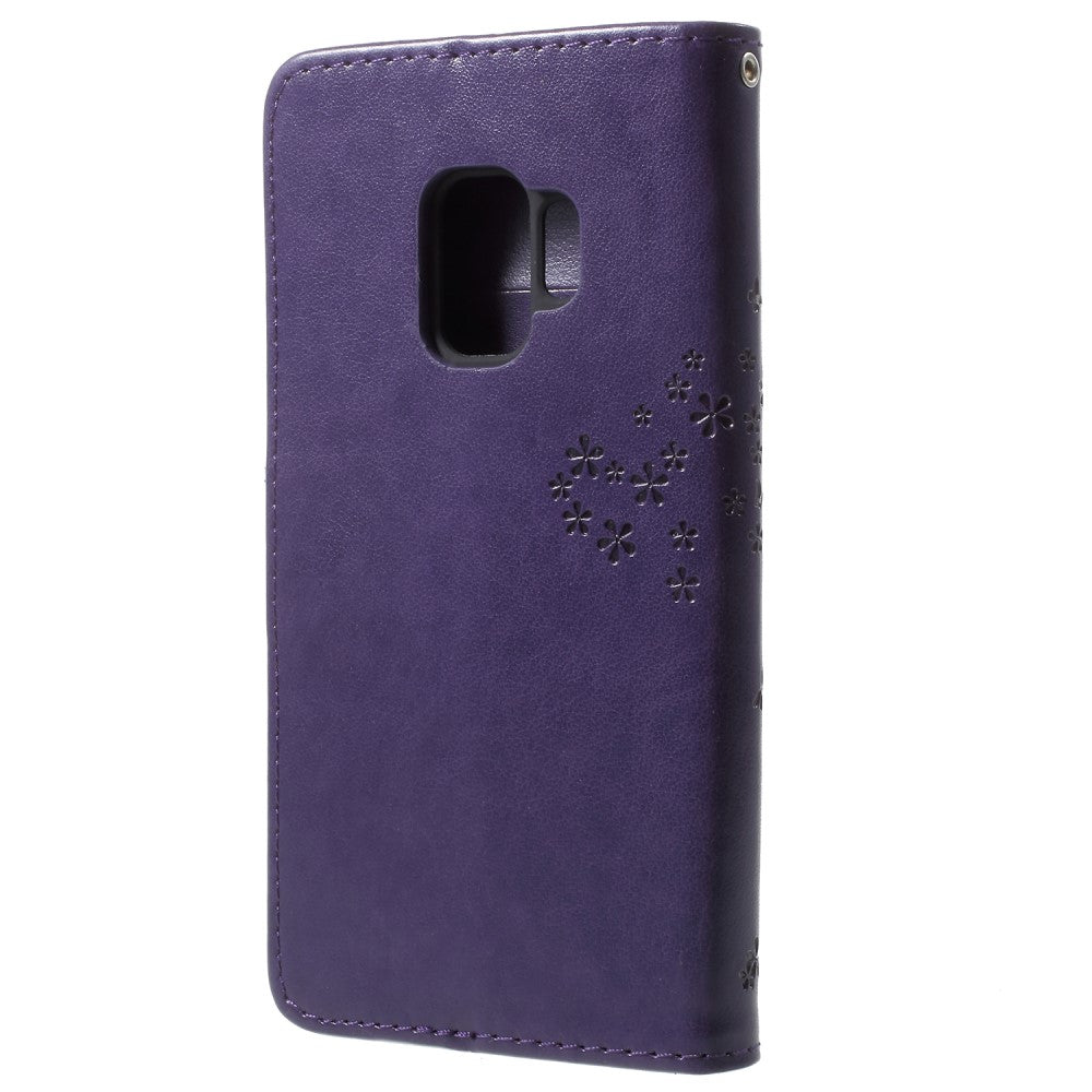 Samsung Galaxy S9 Læder Cover m. Pung - Owls & Tree Lilla |