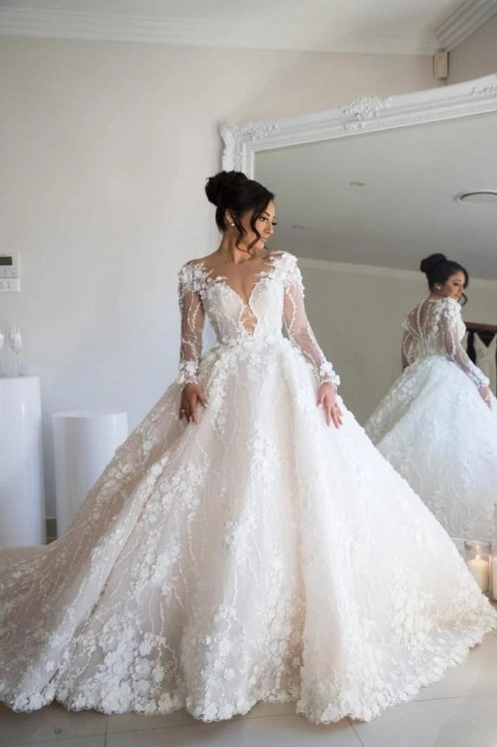 Luxury Ball Gown Full Sleeves Wedding Dress Tanya Bridal 9809