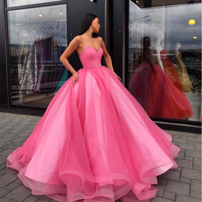 Pink Princess Puffy Ball Gown Prom Dresses Tanya Bridal 