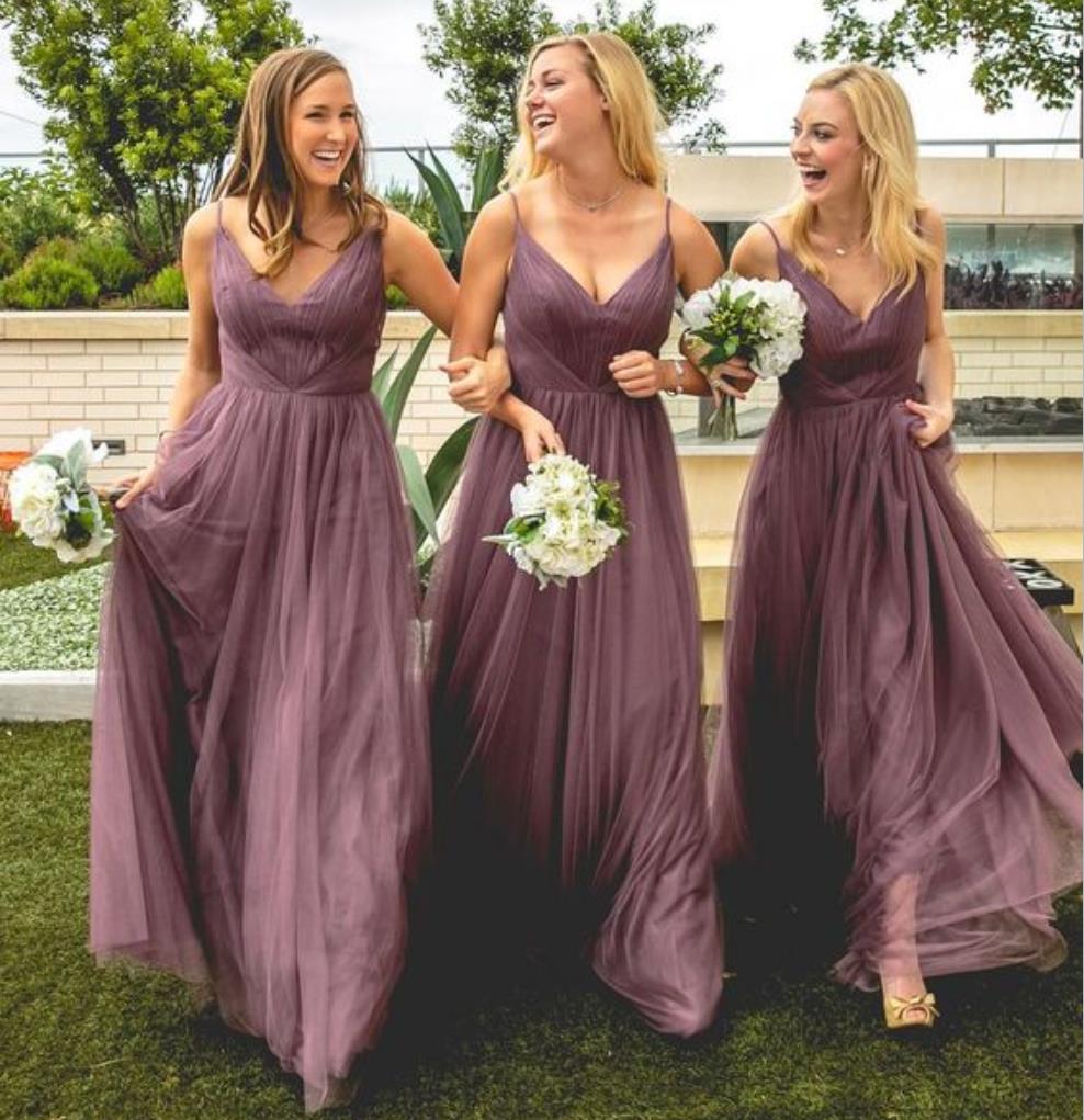 A Line Tulle Long Bridesmaid Dresses – TANYA BRIDAL