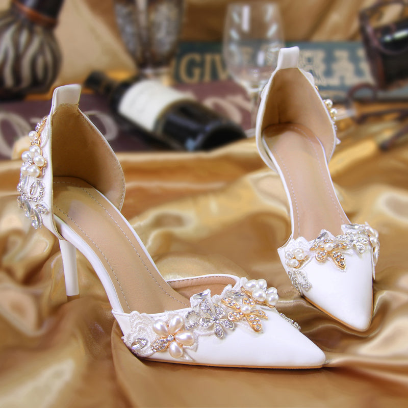 Crystal Women Sandals Cusp Thin Heel Wedding Bride Shoes – TANYA BRIDAL