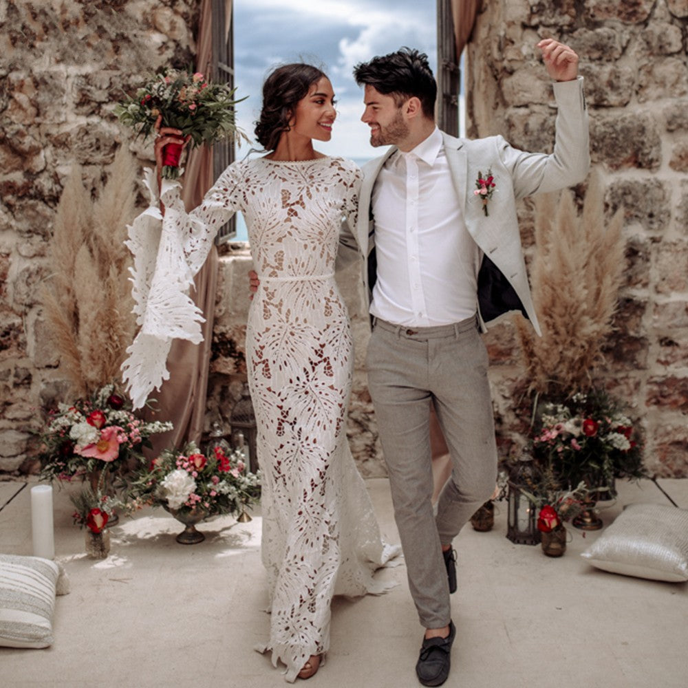 leaf lace wedding dress