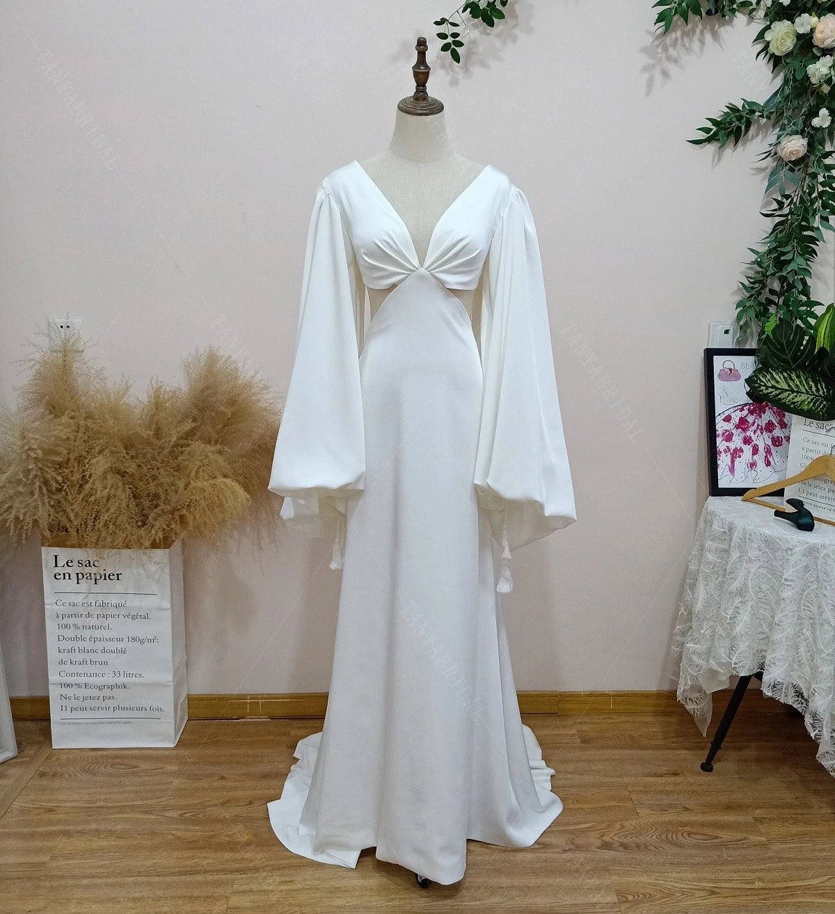 Billowing Sleeve Simplicity Satin Wedding Dresses Noivas DW614 – TANYA ...