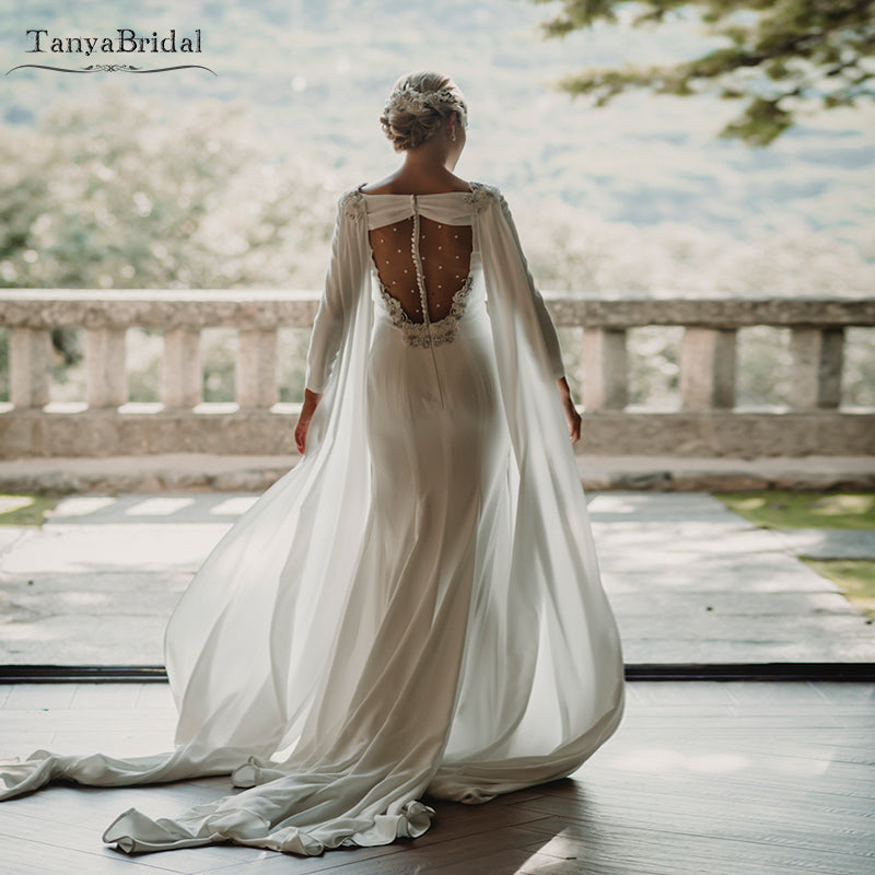 simple wedding dress with cape