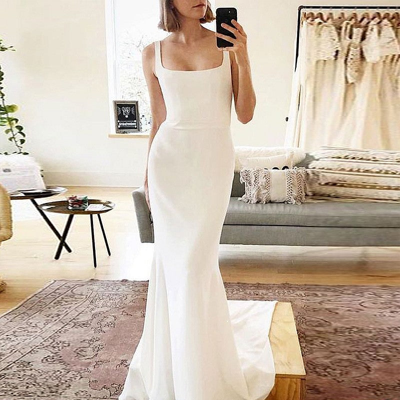 spaghetti strap boho wedding dress