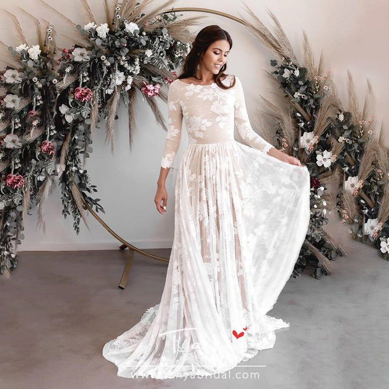 long sleeve lace bohemian wedding dress