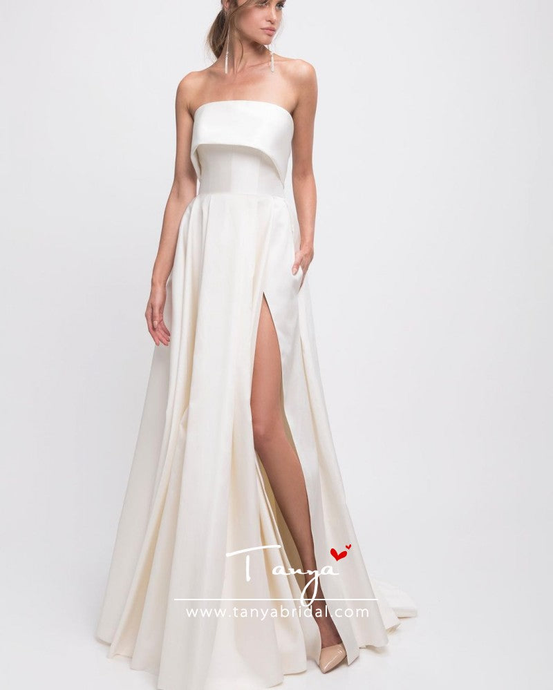 Classic A Line Satin Simple Wedding Dress TT427 – TANYA BRIDAL