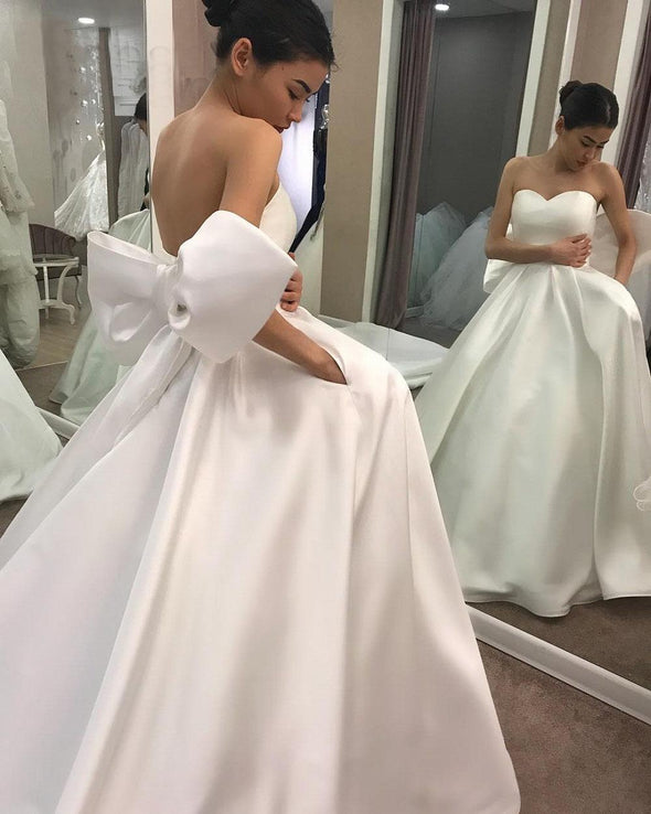 Simple Ball Gown Wedding Dresses With Back Big Bow Robe Mariee Tanya Bridal 8514