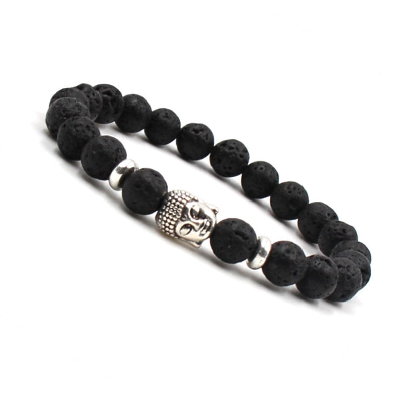 Matte Black Lava beads & Silver Buddha Bracelet – Alpha Accessories
