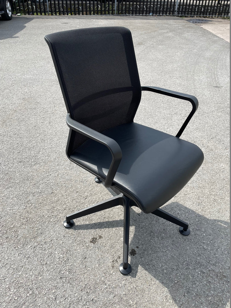 Senator CR4 Circo Conference Chair With Glides - Black Mesh/Leather - Flogit2us.com