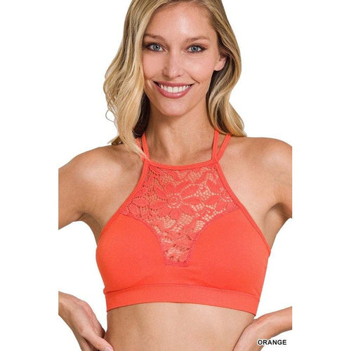 High Neck Lace Cutout Bralette With Bra Pads