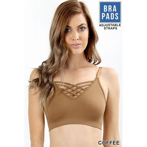 FRONT V-LATTICE BRALETTE WITH REMOVABLE BRA PADS