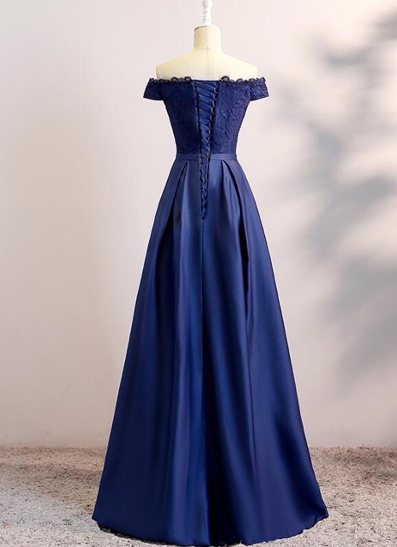 Beautiful Navy Blue Satin Long Party Dress , Long Bridesmaid Dresses ...