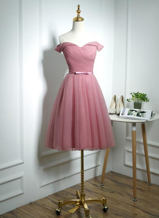 Lovely Pink Off Shoulder Knee Length Party Dress, Pink Prom Dress ...