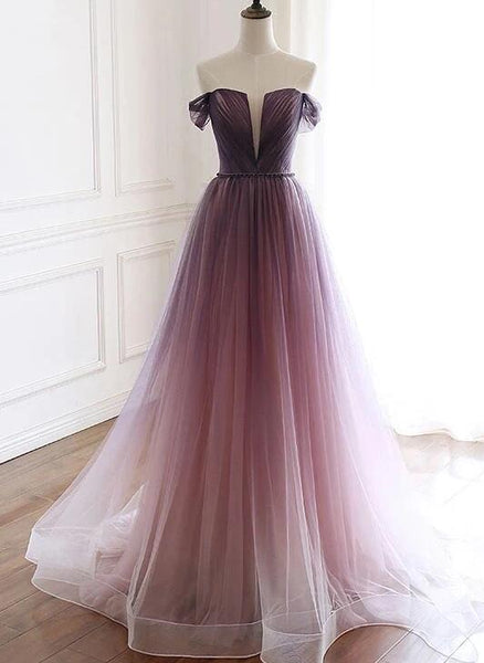 Beautiful Tulle Gradient Long Formal Gown, A-line Floor Length Party Dress