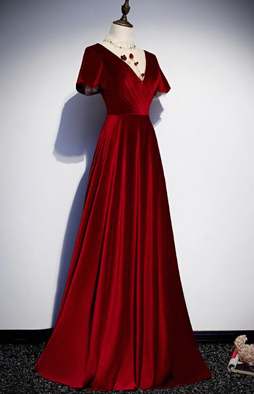 Dark Red Velvet New Style Long Prom Dress, Charming Formal Gown ...