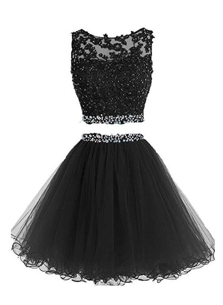 Black Two Piece Tulle Homecoming Dress, Lovely Party Dress 2020 ...