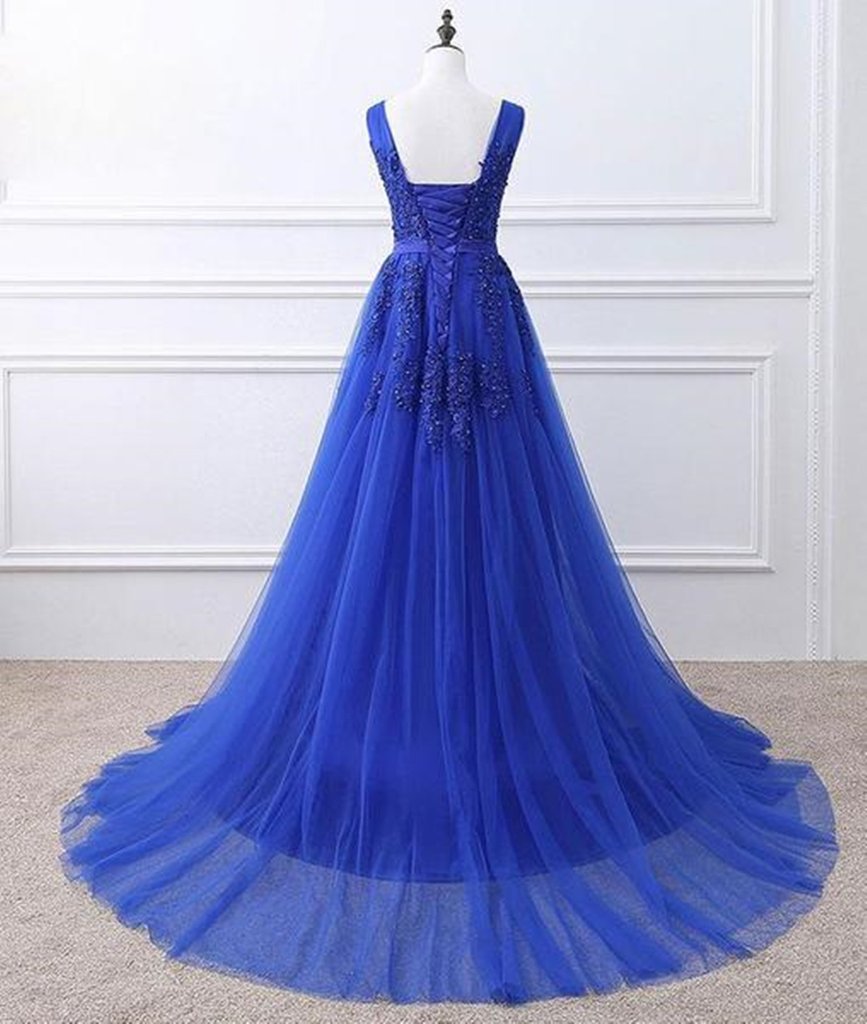 Beautiful Blue Tulle Long Prom Dress 2020, Blue Formal Gown – BeautyDressy