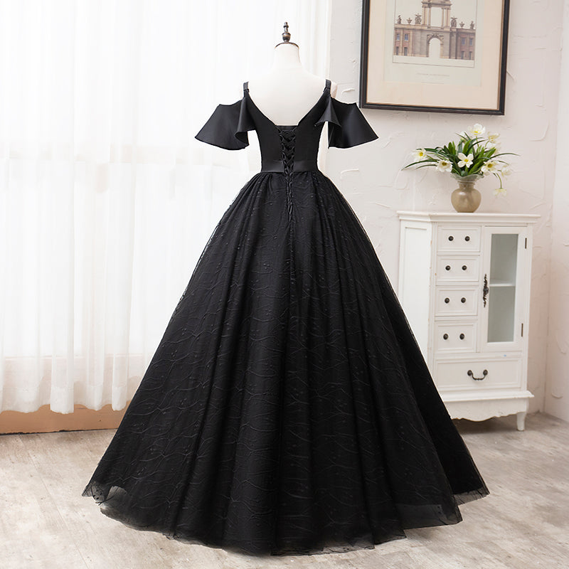 Black Satin and Tulle Ball Gown Off Shoulder Evening Dress Party Gown ...