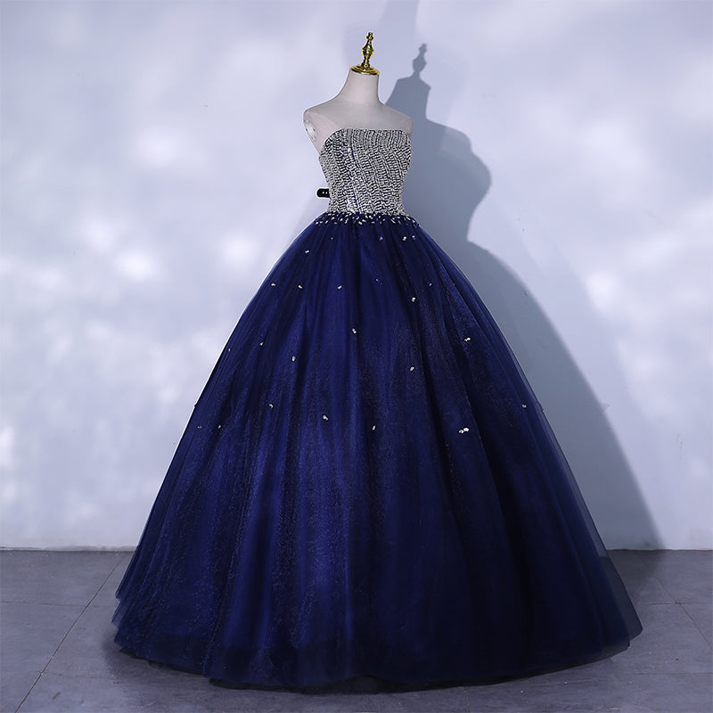 Blue Sequins and Beaded Ball Gown Tulle Lace-up Formal Dress,Blue Even ...