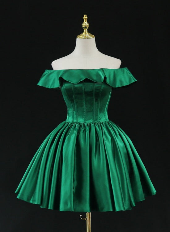 Green Satin Short Homecoming Dress Prom Dress, Green Party Dress Forma ...