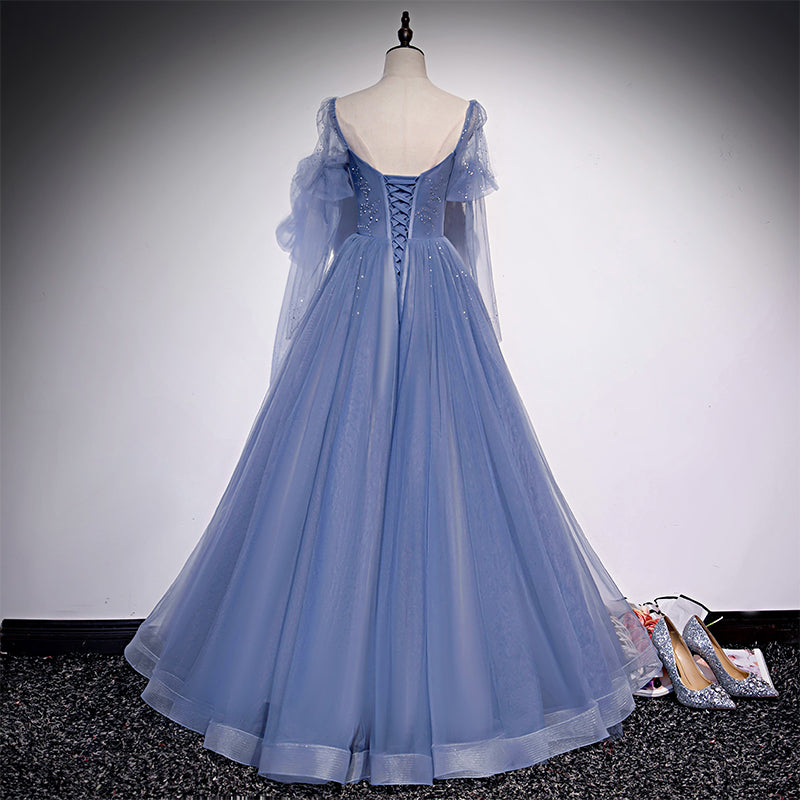 Beautiful Blue Tulle Beaded Long Formal Dress Party Dresses, A-line We ...