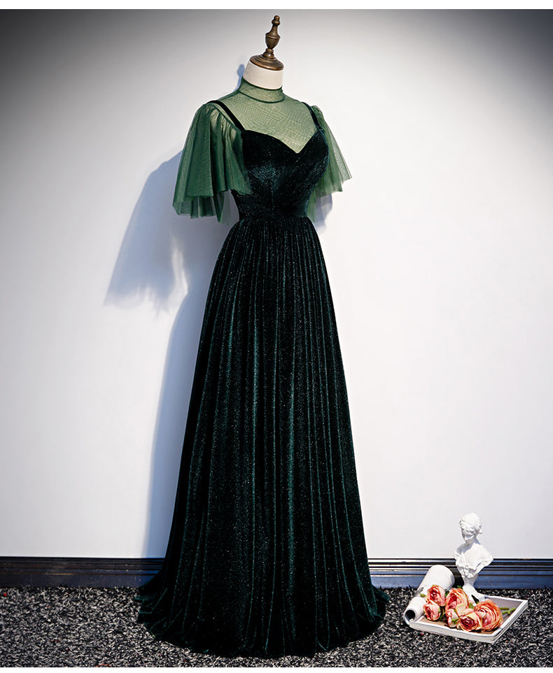 Fashionable Dark Green Velvet Long Party Gown, Green Bridesmaid Dress ...