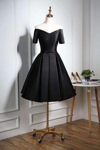 Lovely Black Satin Short Prom Dress, Black Party Dress – BeautyDressy