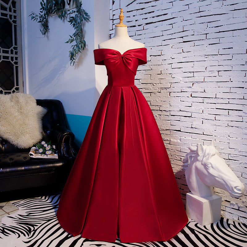 Red Off Shoulder Satin A-line Sweetheart Long Prom Dress, Red Long Eve ...
